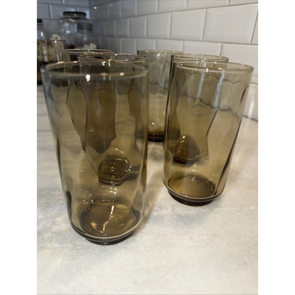 Libbey Swirl Optic Tawny Brown Tumbler Set Of 6 Vintage 5 1/2" 14Oz GlassesGW003 - Picture 9 of 10